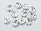 Rhinestone, 6mm, Finding Spacer Round,Clear,Silver plated Brass, 30pcs-Metal Findings & Charms-BeadXpert