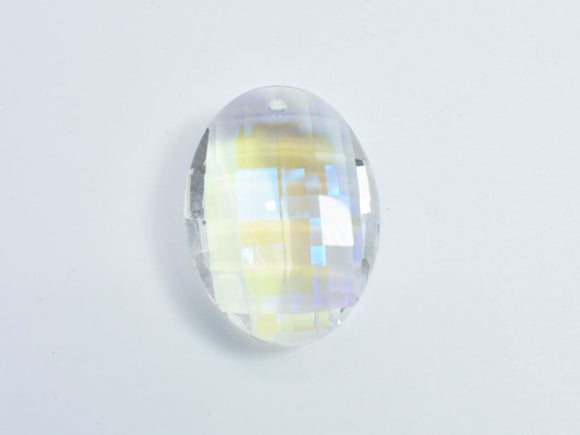 Crystal Glass 23x32mm Faceted Oval Pendant, Clear with AB, 1piece-BeadXpert