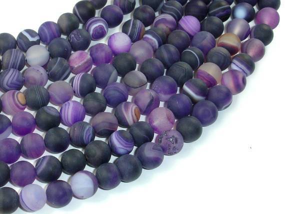 Matte Banded Agate Beads, Purple, 8mm Round Beads-Agate: Round & Faceted-BeadXpert