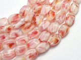 Lampwork-White & Red, 9x13mm Flat Wavy Barrel Beads, 12 Inch-BeadXpert