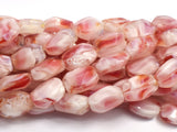 Lampwork-White & Red, 9x13mm Flat Wavy Barrel Beads, 12 Inch-BeadXpert