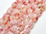 Lampwork-White & Red, 9x13mm Flat Wavy Barrel Beads, 12 Inch-BeadXpert