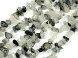 Black Rutilated Quartz, 4mm - 9mm Chips Beads, Long full strand-BeadXpert