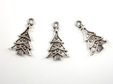 Christmas Tree Charms, Zinc Alloy, Antique Silver Tone 3pcs