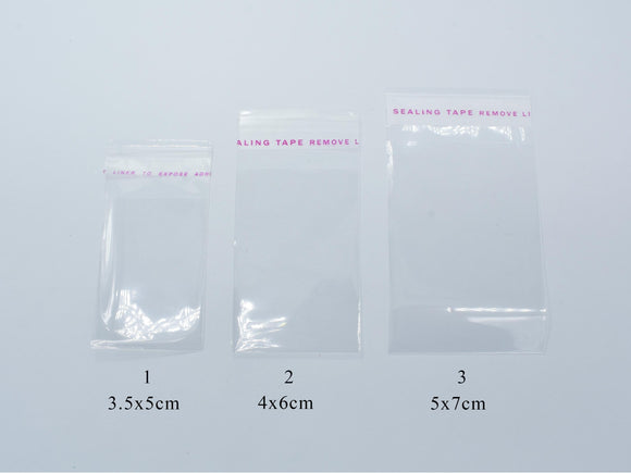 100pcs Clear Self Adhesive Seal Plastic Bags, Transparent Resealable Cellophane OPP Packing Poly Bags, 3.5x5cm, 4x6cm, 5x7cm-BeadXpert