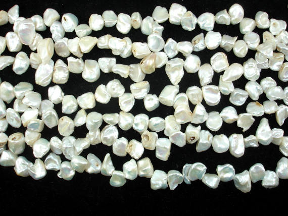 Fresh Water Pearl Beads, White with AB, Top drilled, Keshi