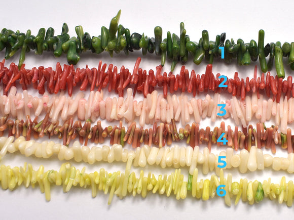 Coral, 7mm - 12mm Stick Beads, 15-16 Inch