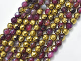 Mystic Coated Banded Agate - Fuchsia & Gold, 6mm, Faceted-BeadXpert