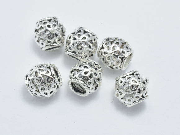 4pcs 925 Sterling Silver Beads-Antique Silver, Filigree Drum Beads, Big Hole Spacer Beads, 7x6.8mm-Metal Findings & Charms-BeadXpert