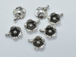 Flower Charms, Zinc Alloy, Antique Silver Tone, 10x14 mm, 20pcs, Hole 2.1mm-Metal Findings & Charms-BeadXpert