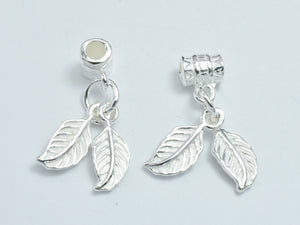 1pc 925 Sterling Silver Charm, Leaf 5.8x13mm, Tube Bail Bead 4.6x6.2mm-BeadXpert