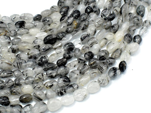 Black Rutilated Quartz Beads, Approx 6x8mm Nugget Beads-Gems: Nugget,Chips,Drop-BeadXpert