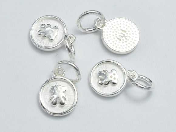 4pcs 925 Sterling Silver Charms, Bear Charms, 7.8mm Coin-BeadXpert