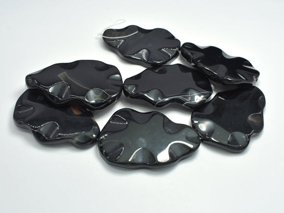 Black Agate, 38x55mm Wavy Flat Teardrop Beads-BeadXpert