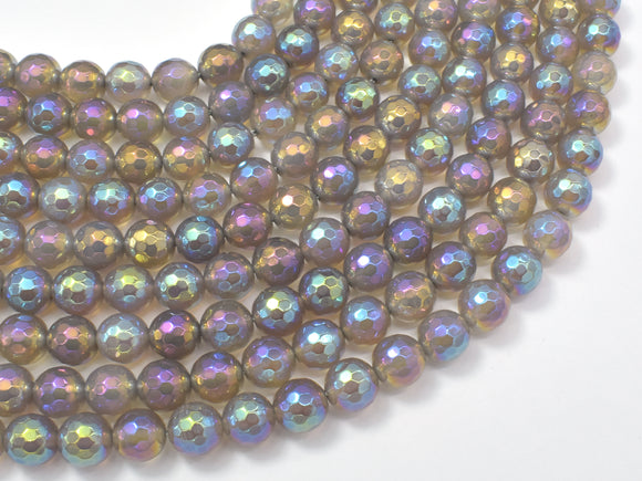 Mystic Coated Gray Agate, 8mm Faceted Round Beads, AB Coated-Gems: Round & Faceted-BeadXpert