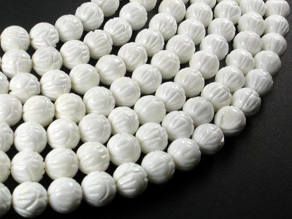 Tridacna Shell Beads, 10mm (10.5mm) Carved Lotus Flower Round Beads-Gems: Round & Faceted-BeadXpert