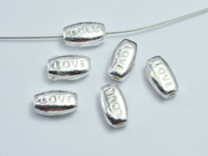 2pcs 925 Sterling Silver "LOVE" Oval Beads, 8x5mm-BeadXpert