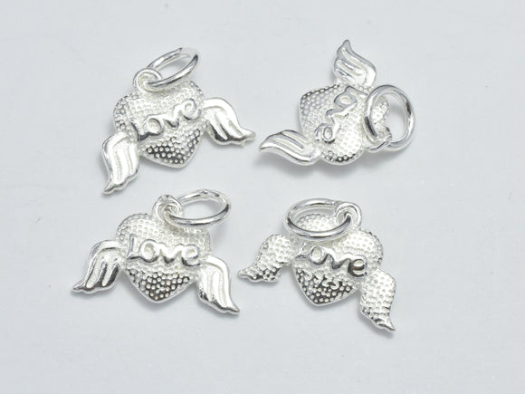2pcs 925 Sterling Silver Charms, Heart with Wings Charms, 14x9.5mm-BeadXpert