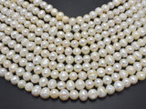 Fresh Water Pearl Beads-White, 8.5-10mm Potato Beads, 13.5 Inch-BeadXpert