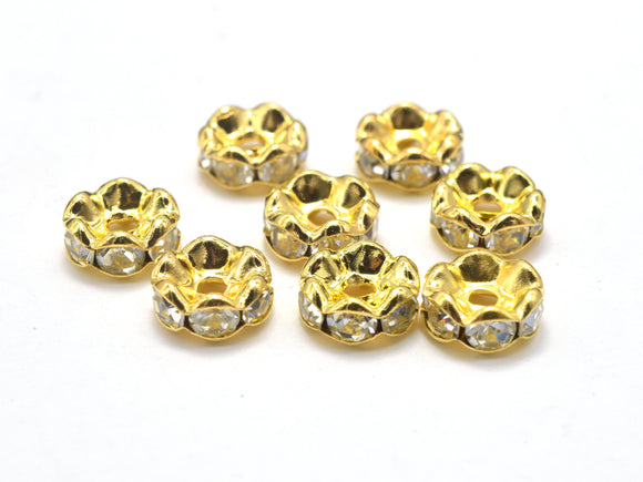 Rhinestone, 6mm,Finding Spacer Round, Gold plated Brass, 30 pieces-Metal Findings & Charms-BeadXpert