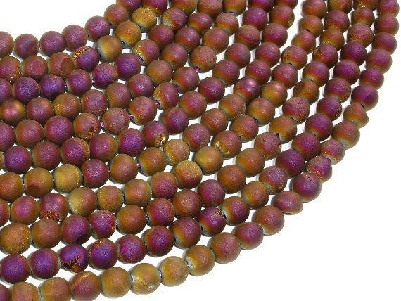 Druzy Agate Beads, Purple Gold Geode Beads, 6mm (6.5 mm) Round-Agate: Round & Faceted-BeadXpert