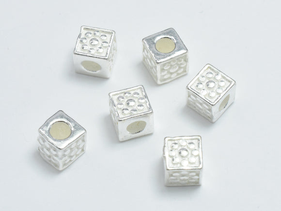 4pcs 925 Sterling Silver Beads, 4x4mm Cube Beads, Big Hole beads-BeadXpert