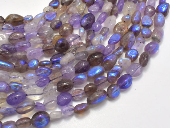 Mystic Coated Super Seven Beads, Cacoxenite Amethyst, AB Coated, 6x8mm Nugget-Gems: Nugget,Chips,Drop-BeadXpert