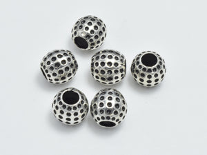 2pcs 925 Sterling Silver Beads-Antique Silver, 7.2x3.6mm Drum Beads, Big Hole Spacer-Metal Findings & Charms-BeadXpert