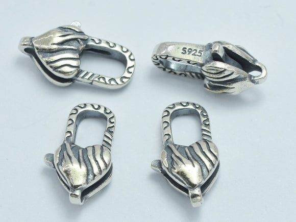 1pc 925 Sterling Silver Lobster Claw Clasp-Antique Silver, Heart Clasp, 14x8mm-BeadXpert