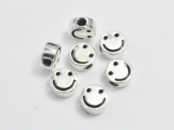 8pcs 925 Sterling Silver Beads-Antique Silver, 5mm Smiling Face Coin-Metal Findings & Charms-BeadXpert