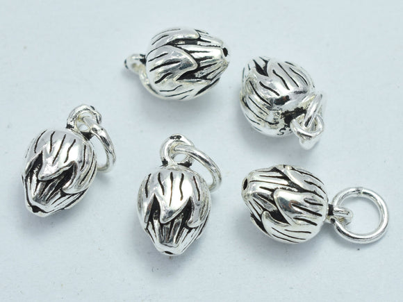 1pc 925 Sterling Silver Charms - Antique Silver, Lotus Bud, Flower Bud Charms, 11x7mm-BeadXpert