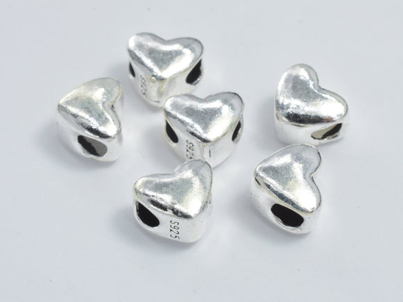 1pcs 925 Sterling Silver Beads, 8x6.5mm Heart Beads-Metal Findings & Charms-BeadXpert