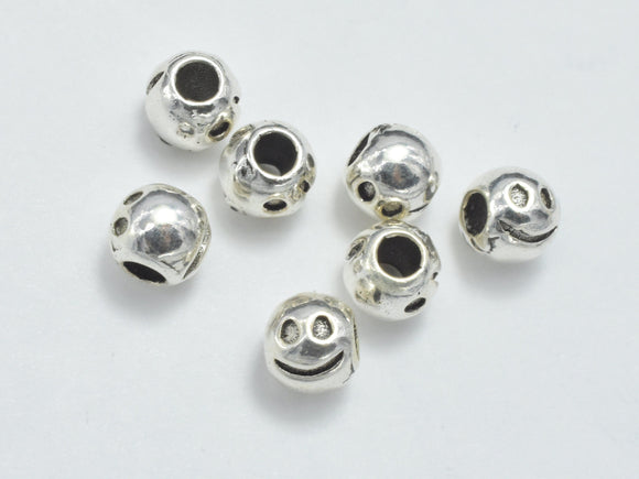 8pcs 925 Sterling Silver Beads-Antique Silver, 4mm Smiling Face Round-Metal Findings & Charms-BeadXpert