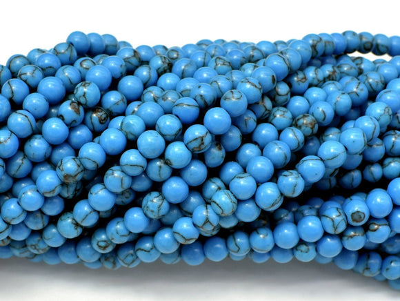 Turquoise Howlite Beads, Blue, 4mm Round Beads-Gems: Round & Faceted-BeadXpert