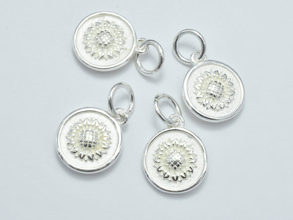 1pc 925 Sterling Silver Charms, Sunflower Charms, 10.8mm Coin-BeadXpert