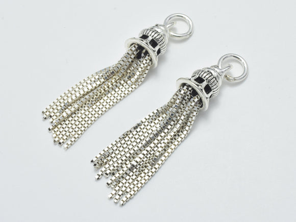 1pc 925 Sterling Silver Charm-Antique Silver, Tassel Charm/Pendant, 7.6x32mm-Metal Findings & Charms-BeadXpert