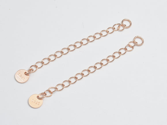4pcs 925 Sterling Silver Extension Chain - Rose Gold, 50mm Long, 2.5mm Width-BeadXpert