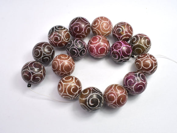 Jade, 25mm Carved Round Beads, 8 Beads-BeadXpert