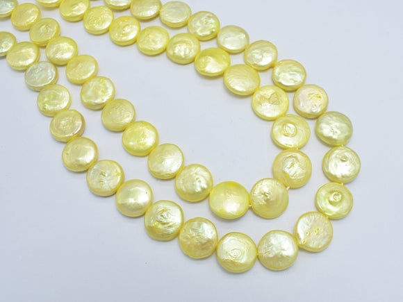 Fresh Water Pearl Beads-Yellow, 12mm Coin Beads-BeadXpert