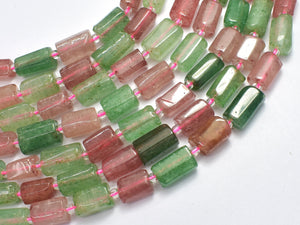 Strawberry Quartz, Green Strawberry Quartz, Lepidocrocite, 7x12mm Faceted Tube-BeadXpert