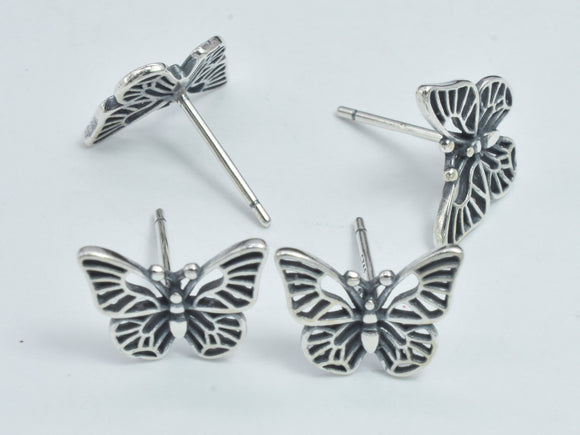 2pcs (1pair) 925 Sterling Silver Butterfly Earring Stud Post, 11.8x9.2mm Butterfly-BeadXpert