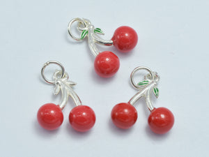 1pc 925 Sterling Silver Charm-Enamel Cherry Charm 12x15mm-BeadXpert