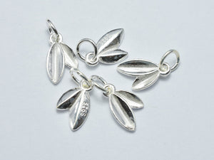 2pcs 925 Sterling Silver Leaf Charms, 7.8x12mm-BeadXpert