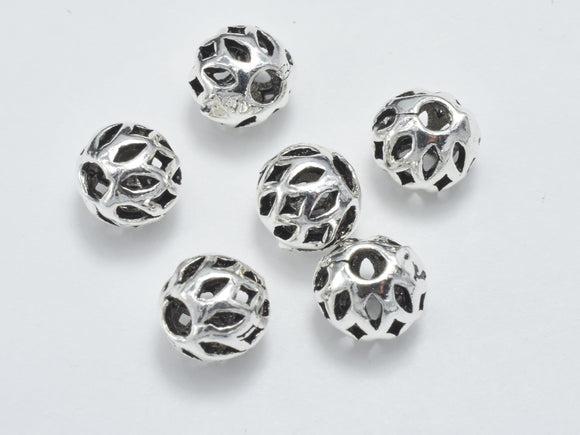 6pcs 925 Sterling Silver Beads-Antique Silver, 6mm Round-Metal Findings & Charms-BeadXpert