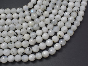 White Rainbow Moonstone, 8mm, Faceted Round-BeadXpert