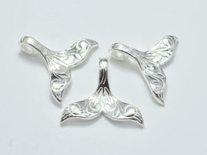 1pc 925 Sterling Silver Charm, Whale Tail, Mermaid Tail, Silver Pendant, 21x17mm-BeadXpert