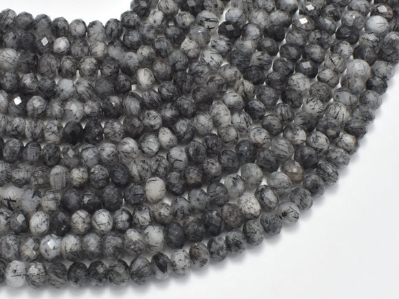 Black Rutilated Quartz Beads, 4x5.5mm Faceted Rondelle-Gems:Assorted Shape-BeadXpert