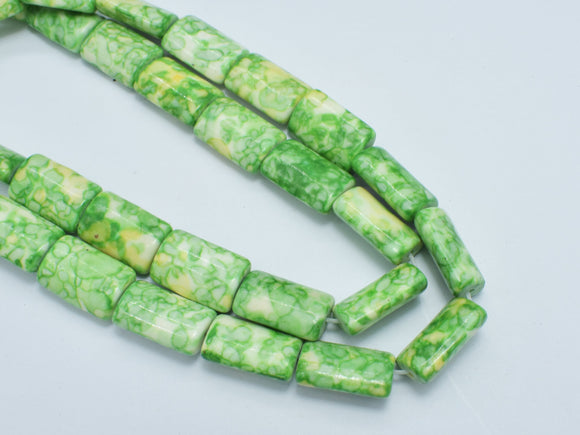 Rain Flower Stone Beads, Green, 10x15mm Flat Tube Beads-BeadXpert