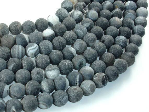 Druzy Agate Beads, Geode Beads, Black, 10mm(10.6mm) Round-Agate: Round & Faceted-BeadXpert