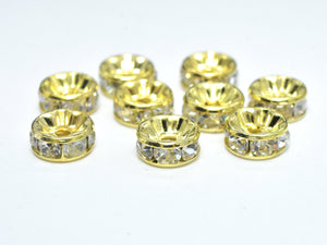 Rhinestone, 6mm, Finding Spacer Round,Clear, Gold plated Brass, 30 pieces-Metal Findings & Charms-BeadXpert